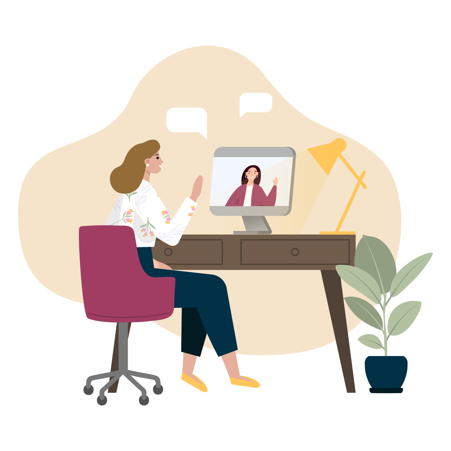 illustration of two people on a video call. Free website consultation